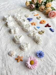 Moldes de corte de arcilla con estilo oceánico, adecuados para hacer pendientes con tema oceánico con arcilla polimérica, perfectos para joyería de verano, playa y vacaciones, ideales para proyectos DIY costeros y tropicales - Blanco - Ver 3