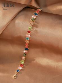 Hihho 1pc High-Quality Sparkling Cubic Zirconia Tennis Bracelet, Unique Multi- Design With Teardrop, Square, Star, Heart Shapes, Available In Pink, Green, Blue, White, Multicolor Stones, Suitable For Daily Wear And Holiday Occasions, Perfect Gift For Mother's Day, Valentine's Day, Christmas, Anniversary, Ideal Summer Vacation Accessory To Show Elegant Feminine Charm, Great Gift For Friends And Family - Tennis Bracelet - View 7