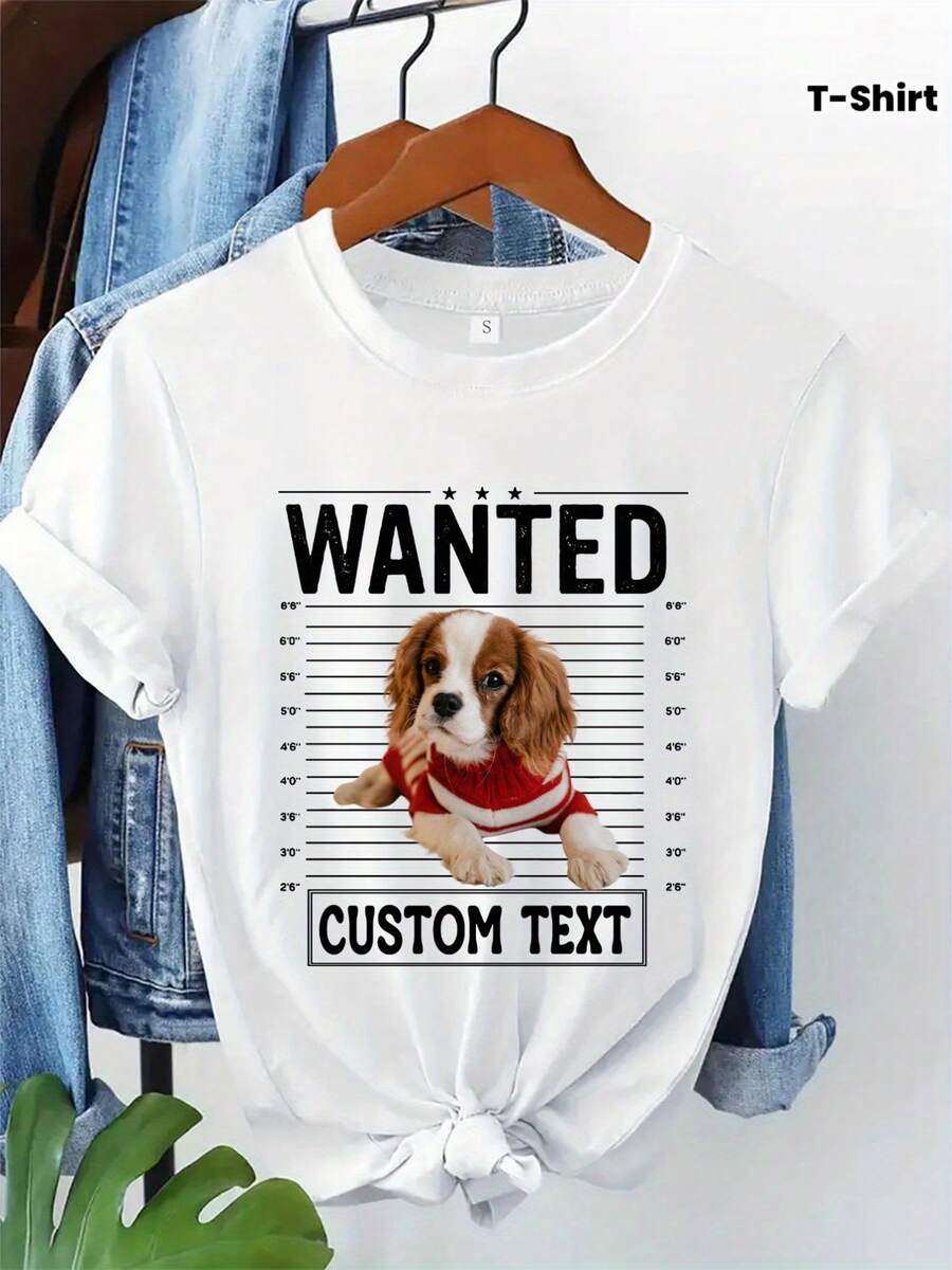 [Personalized Product] Personalized T-Shirt With Funny Pet Photo, T-Shirt With Personalized Text And Photo, T-Shirt With Cat Photo, T-Shirt With Family Photo, Personalized Gift T-Shirt, T-Shirt With Dog Photo, Gifts For Family And Friends, Funny Gifts For Summer Vacation, New Style, Casual. - 白色 - 查看 1