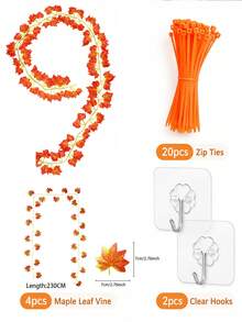 Halloween Autumn Maple Leaf Vine Wreath Set, Artificial Autumn Leaf Hanging Decor Wreath, Suitable For Halloween Wall Decoration, Party Backdrop, Porch, Patio, Fireplace And Window Display - Halloween Vine Set - View 7