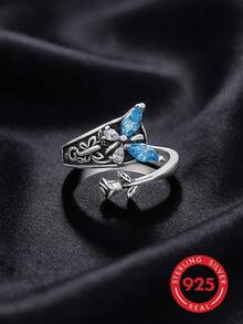 1pc 925 Sterling Silver Women's Ring, Hypoallergenic, Adjustable Vintage Butterfly Thumb Ring, Lucky Ring, Motherhood Ring, Retro Style, Suitable For Daily Wear, Party, Holiday, Valentine's Day, Halloween, Easter, Etc., Comes With Gift Box - Antique Silver - View 5