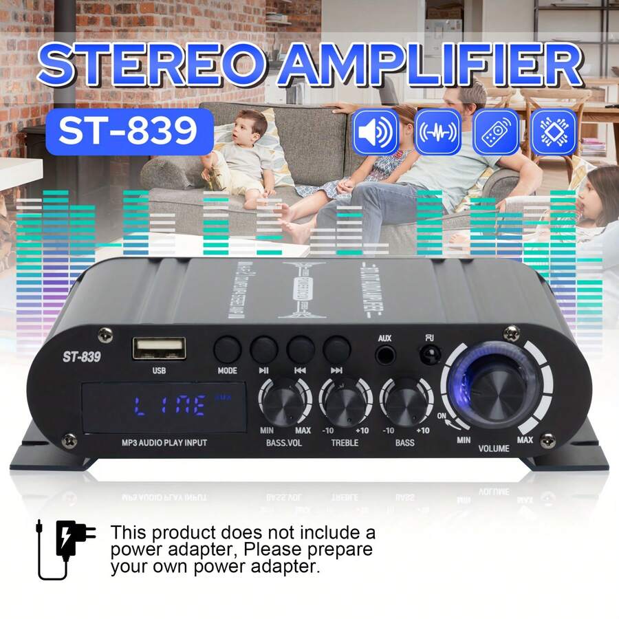 HiFi 車用音訊擴大機 2.1 聲道－強力重低音擴大機，可調低音/高音，清晰立體聲，適用於露營車/車輛/KTV/居家，安裝簡易