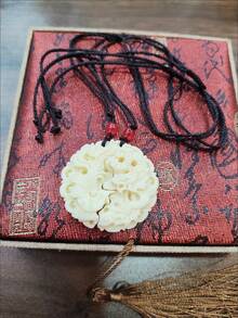 2Pcs/Set Dragon & Phoenix Carved Couple Pendant Necklace, Vintage Style, For Men And Women, Gift For Lovers - White - View 4