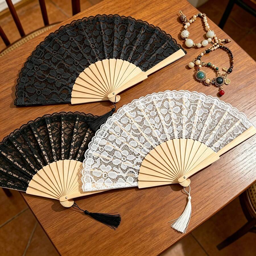 Vintage Lace Folding Fan, Elegant Handheld Fan For Wedding & Party