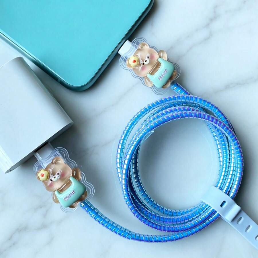 Cable Protector For IPhone Type-C Charger, Durable Charging Cable Protector, Cute Design, Anti-Scratch And Anti-Tangle, Compatible With IPhone 11/12/13/14/15/16/17 Pro Max - Brown - View 1