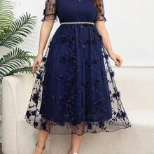 yonghongmaoyi1 Reflora Vestido de verano elegante de talla grande con cuello en V y mangas cortas con ribete de concha - Azul marino - Ver 10