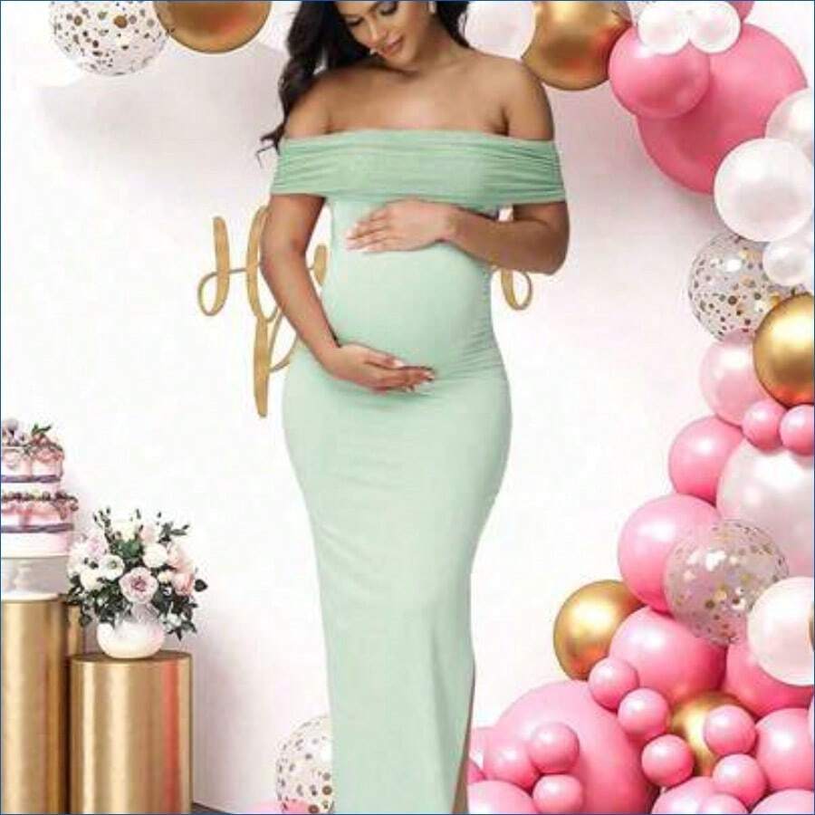 HENG
JustVH Vestido elegante sin mangas con hombros descubiertos y malla para embarazadas para sesión de fotos de baby shower en primavera - verde menta - Ver 1