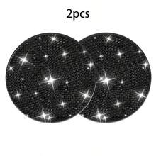 2 piezas Inserto universal para portavasos de coche con cristales, silicona antideslizante e impermeable, diseño brillante con cristales, múltiples colores disponibles, accesorio de decoración interior - 2 posavasos de diamante completo - Ver 17