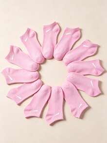 1/5/10 Pairs Women's All-Season Pink Solid Color Boat Socks, Casual Breathable Sweat-Absorbing Invisible Socks, Versatile For Daily Wear - Pink - View 2