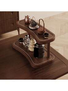 1pc Vintage Solid Wood Desktop Organizer, Double Layer Storage, High-End Multifunctional Shelf, Tea Cup Water Cup Coffee Cup Holder, Kitchen Storage Rack, Spice Rack, Cosmetic Organizer, Home Decor And Display Shelf, Suitable For Kitchen - Multicolor - View 9