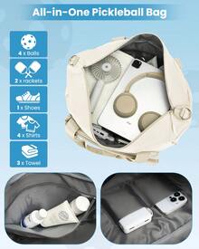 SOMAGO Pickleball Bag Gym Bag With Shoe Compartment Pickleball Tote Bags For Women Men Duffle Bag With Paddle Compartment Travel Sports Weekender Bag - Beige - View 7