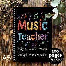 1 Peça Caderno Espiral Estético para Professor - Design de Professor de Música com Notas Musicais Coloridas, Escolha Ideal para Suprimentos de Escritório e Escola, Presentes que Professores Apreciam - D - Visão 1