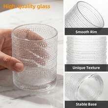 Tomnk 12Pcs Vintage Embossed Hobnail Glass Cups Set, Mixed Size Textured Drinking Glassware, 10oz Classic Glass, Retro Bar Glasses For Whiskey Cocktail Juice Daily Use - 無色 - 查看 3