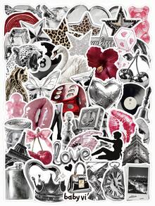 51pcs Y2K Millennium Style Sticker Set, Vintage Collage + Metallic Texture Design, Suitable For Planner Collage, Notebook, Phone Case, Laptop, Tablet Decoration, Scrapbook Supplies, Desktop Accessories, Party Supplies - Y2K - View 2