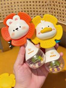 2-In-1 Baby Rattle Teether Toy, Cute Duck & Rabbit Soft Silicone Teether Rattle, Suitable For 0-12 Months Infants, Tummy Time, Nursery, Stroller, Car Seat Sensory Toy, Perfect Baby Shower, Newborn, 1st Birthday Gift - Multicolor - View 8