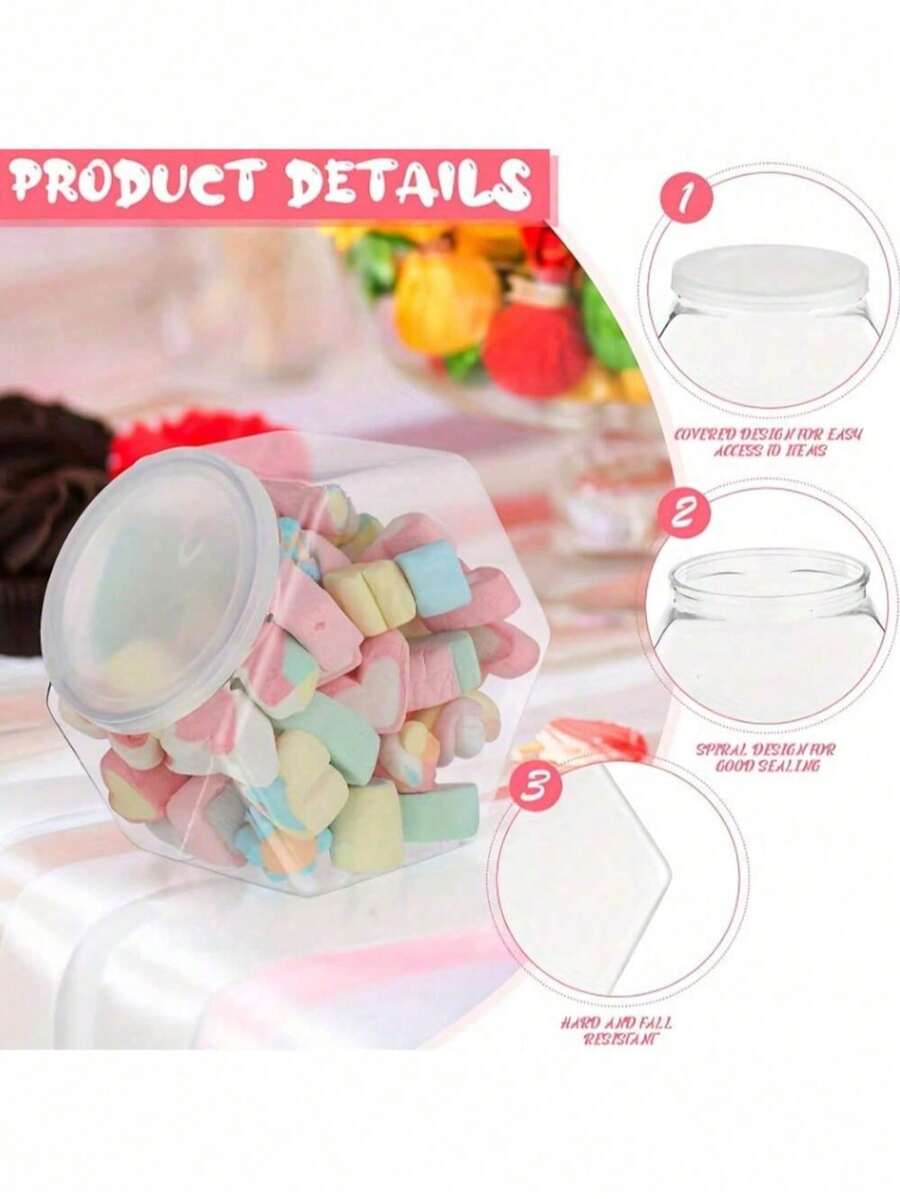 1/3/5pcs Hexagonal Reusable Plastic Storage Jars With Airtight Lids - 850ml/29oz Food Containers For Candy, Kitchen, Bathroom And Party Organization - Versatile Holiday Decor (Wedding, Birthday, Easter, Thanksgiving), Large Decorative Plastic Candy Jars, Transparent Visible Lids, Clear Containers, Easy-Open Lids - Multicolor - View 1