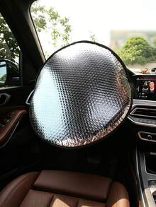 1pc Aluminum Foil Car Steering Wheel Sun Shade, Summer Sun Protection Heat Insulation Sunshade, Insulated Sunshade Curtain, Protective Accessory With Comprehensive UV Protection And Shading Function, Essential For Summer, Car Suspension Car Accessory - Steering Wheel Sunshade - View 7