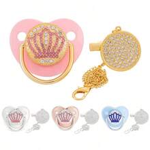 Baby Gift: Baby Pacifier With Rhinestone Pacifier Clip, Princess Style,  Silicone Soothing Pacifier For Newborns - Gold Pacifier Clip - View 2
