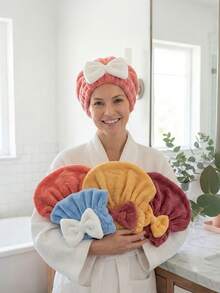 This Hair Drying Cap Is Quick-Drying, Features A Cute Bow Design, And Is Highly Absorbent And Quick-Drying. It Easily Wraps Around Long Hair, Preventing Heat Damage From A Hairdryer, And Is Comfortable To Wear. - Multiple Styles - View 2
