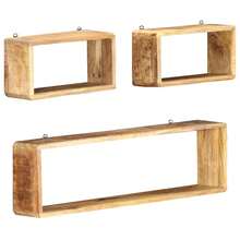 3-Piece Solid Mango Wood Wall Cube Shelves Set - Brown - View 6