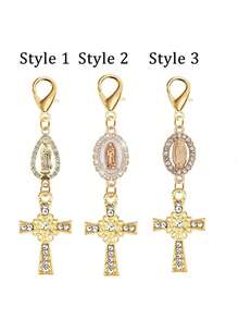 Christian Cross Pendant Keychain, Decorated With Pearls And Diamonds, Can Be Used As Amulet, Cross Keychain, Bag Charm, Cross Pendant, Wallet/Backpack Decorative Accessory, Earphone Case Accessory, Suitcase/Car Decorative Keychain With Ring Buckle - Multicolor - View 11
