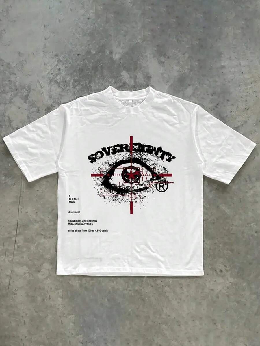 Camisa masculina de peça única, modelagem solta, 100% algodão, com estampa casual, estilo anos 2000, ideal para o verão. Confeccionada em puro algodão, esta camisa de manga curta é confortável e versátil, com um toque streetwear e um estilo retrô perfeito para o verão. - Branco - Ver 1