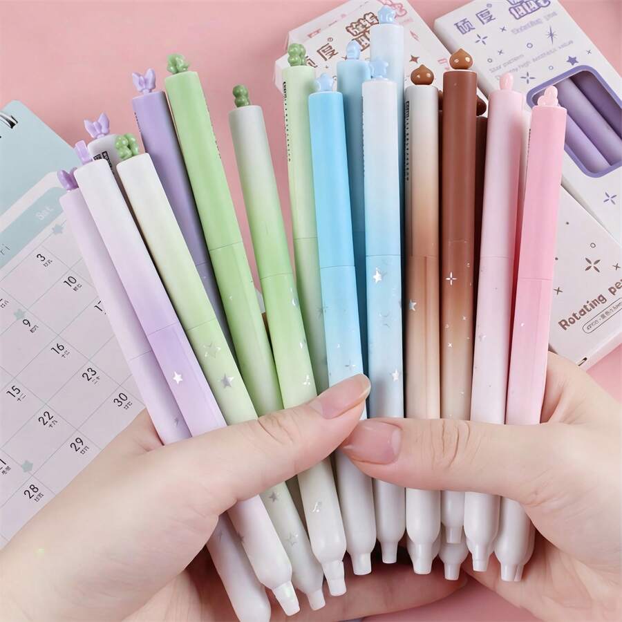 4pcs/Box Gradient INS Style Twist Gel Pens, High-Value Student Exam Practice Pens, Rotating Tip 0.5mm, Minimalist Black Ink