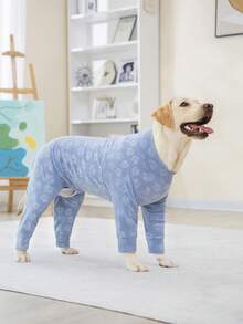 1件毛绒舒适可爱爪印保暖睡衣，适合中大型犬和幼犬，弹性术后恢复服，柔软长袖，适合拉布拉多犬、罗威纳犬、比格犬等犬种。 - 藍色 - 查看 6