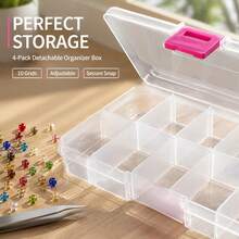 4pcs/Set 10-Compartment Removable Storage Box, Perfect For Beading, Seed Beads DIY Sorting, Jewelry, Earrings, Rings, Hardware Accessories And Small Items, Pink Secure Snap Closure, Detachable Organizer Box - A - View 2