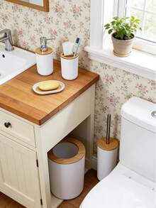 7-Piece Bamboo Bathroom Accessory Set / Modern Bathroom Essentials Set (White). This Bathroom Set Makes An Excellent Gift For Family, Friends, Colleagues, Or Clients. - F-Beige - View 4