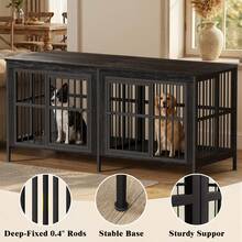 78.7" Dog Crate TV Stand For 85 Inch TV, Furniture Style Double Dog Kennel, 0.4" Thick Rods Anti Chew Pet Cage For Large Medium Dogs - Black - View 3