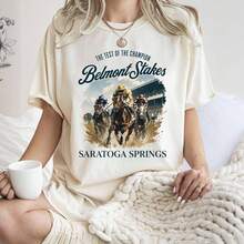 _Belmont Stakes T-Shirt Saratoga Springs Horse Racing Shirt The Test Of The Champion Tee Equestrian Vintage Style GiftHor - 白色 - 查看 1