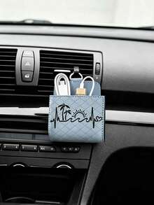 ECG Line & Seaside Haze Blue Car Air Vent Storage Box, Minimalist Car Organizer, Front Storage Box, Car Interior Decor - Linear Seaside Elements - View 6