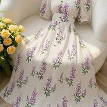 Nuevo vestido de vacaciones con cuello en V, cintura fruncida, estampado floral diminuto y mangas abullonadas, elegante y estilizador . - Multicolor - Ver 2