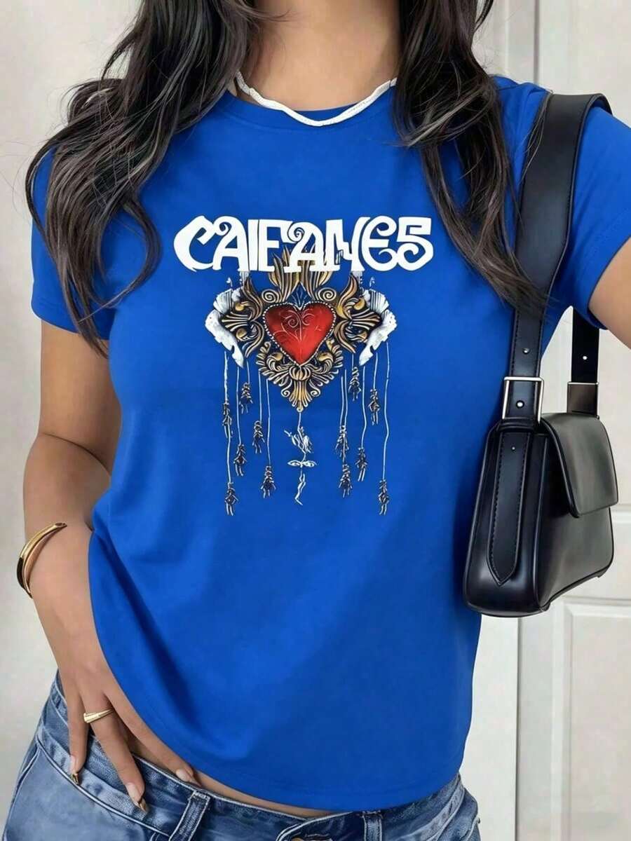 Caifanes Graphic Shirt With Digital Print, 220 Grams, Spanish Rock Concert, 1 Unit, % Cotton, Casual And Comfortable T-Shirt For Women, Summer - 藍色的 - 查看 1
