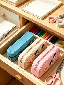 6pcs/1pc Soft Silicone Pencil Case, Solid Color Minimalist Design, Half-Hollow DIY Structure, Cute Daily Style, Suitable For Teen Students, Applicable For Classroom, Travel, Cosmetic Storage, Stationery Set - Multiple Styles - View 9