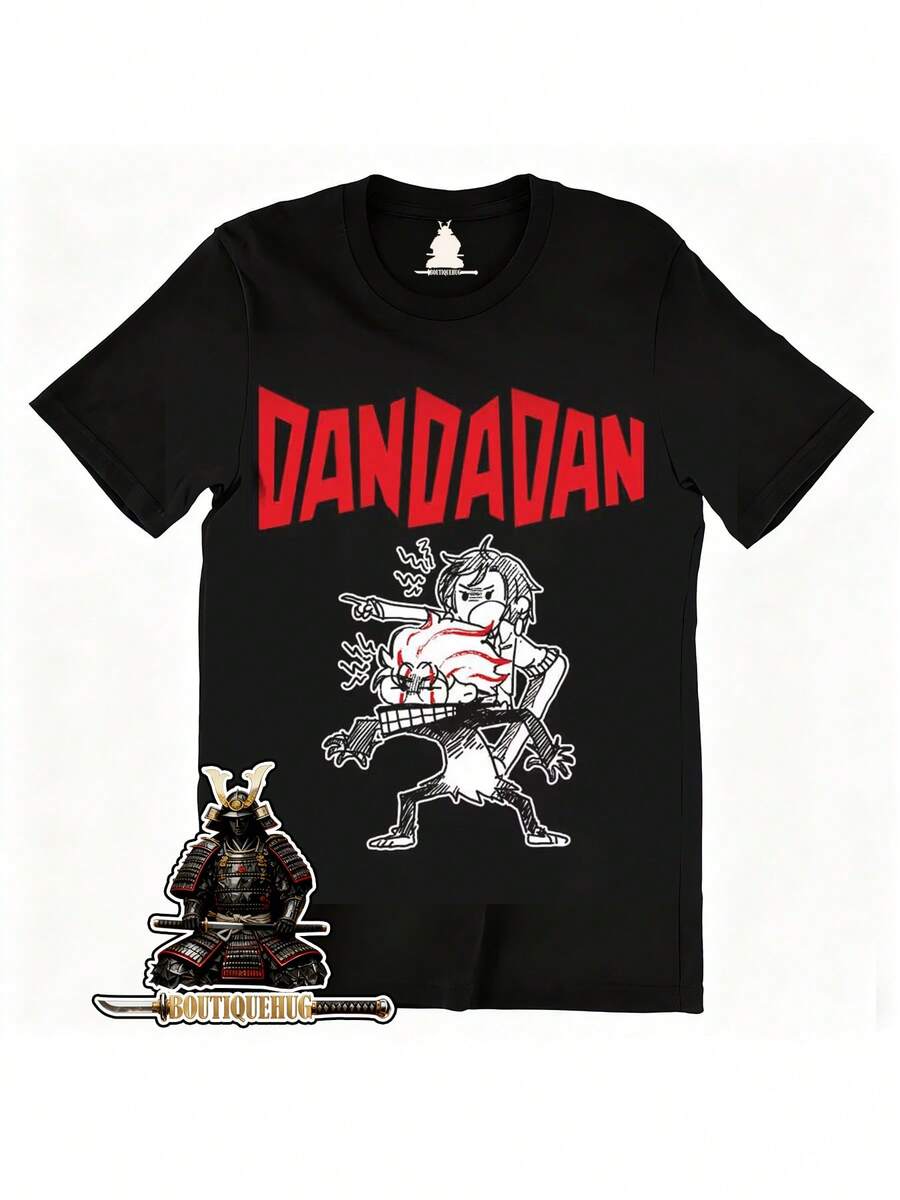 Retro Unisex Anime T-Shirt, Anime-Specific Top, Casual Crew Neck, Printed Design, Slightly Stretchy Material, Slim Fit, Ideal Choice For Both Men And Women. Casual Summer Blouse For Women, Prom Dresses For Women - 黑色 - 查看 1
