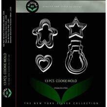 NewlineNY - Juego de moldes para galletas, acero inoxidable, 13 piezas, molde para galletas, cortador de galletas, hombre, estrella, corazn, mueco de nieve y una cuchilla cortadora - 13 piezas - Ver 2