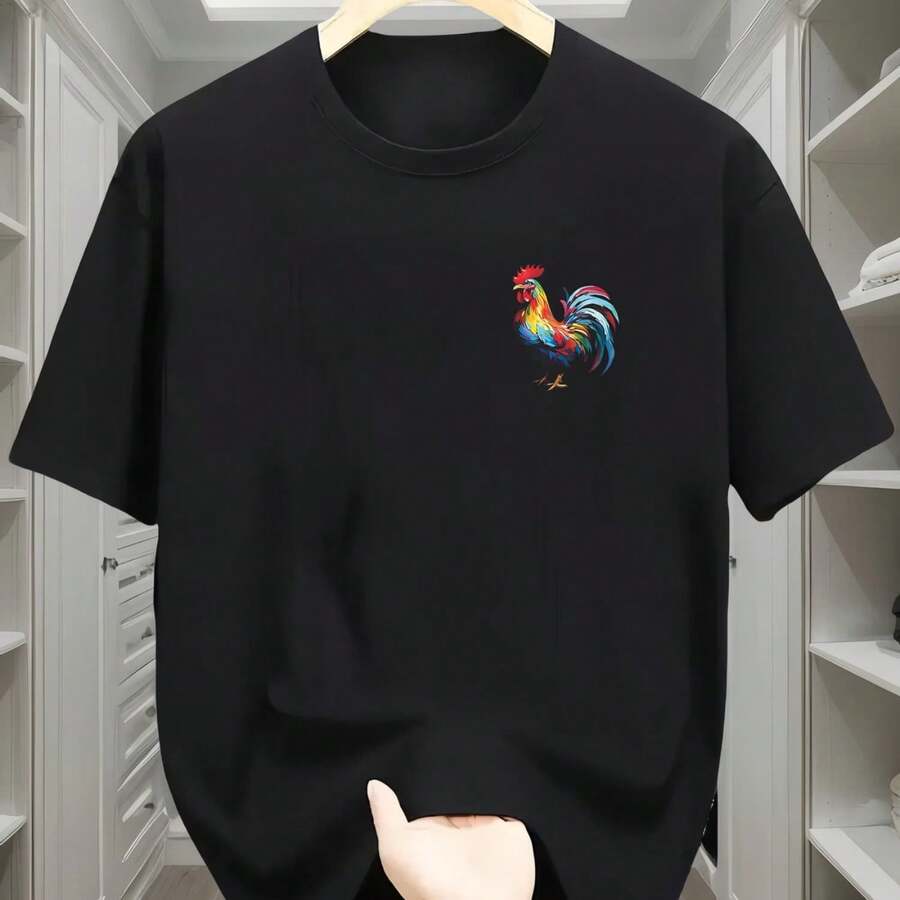 Camiseta de algodón para hombre, ropa básica casual para todo, cómoda camiseta deportiva - Negro - Ver 1