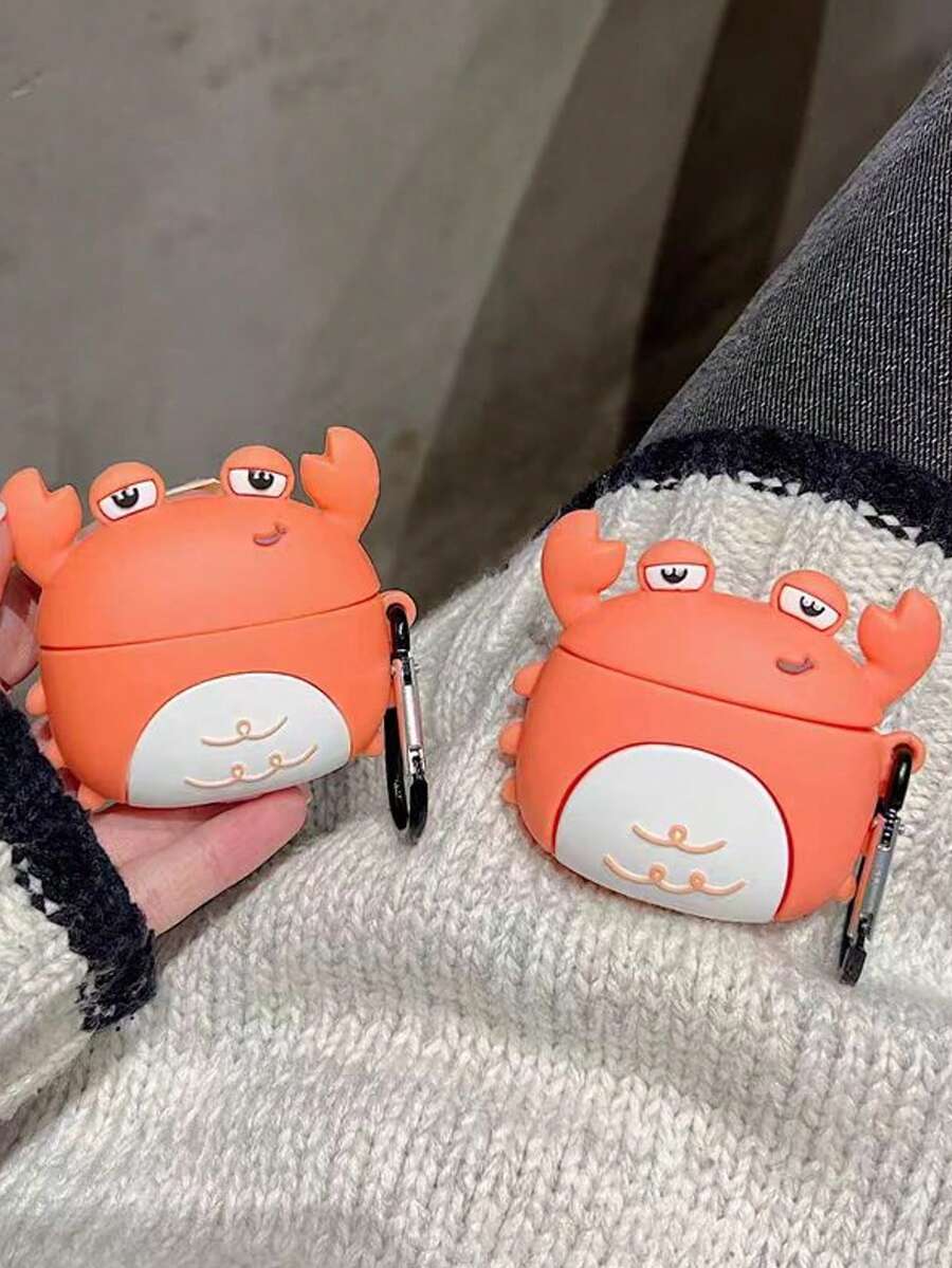 1個可愛3D螃蟹矽膠耳機保護套,適用於AirPod4/3/Pro/Pro 3,防震耳機保護殼附登山扣鑰匙圈 - 彩色 - 查看 1