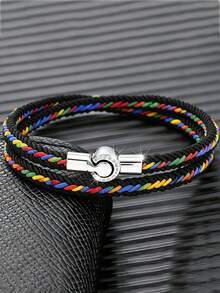 1 pieza Pulsera de cuerda tejida a mano con diseño simple de color para hombres y mujeres, pulsera de cuerda tejida a mano de color, pulsera magnética para parejas - Pulsera con hebilla para contador de agua - Ver 14