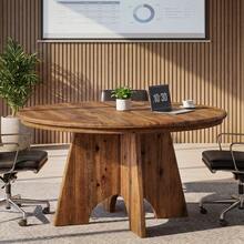 Tribesigns 47" Solid Wood Round Conference Table For 4-6 People, Farmhouse Meeting Table With Thicken Tabletop, Circle Office Table For Conference Room, Breakroom, Training, Negotiation, Brown - A - 查看 3