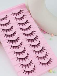 10 Pairs Pointed Tail Cartoon Eye Fluffy Curly Black Stem Natural Curly Thick Long Soft Non-Irritating Cartoon Style Full Strip False Eyelashes Realistic Daily Eyelashes Portable Upper Lash Reusable - View 8