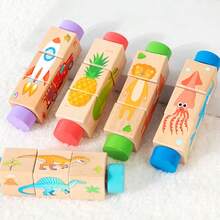 1 Set Children's Wooden Rotating Puzzle Animal Rocket Matching Blocks, Baby Hand-Grip Puzzle Building Blocks, Early Education Educational Science Toy - Multicolor - View 6