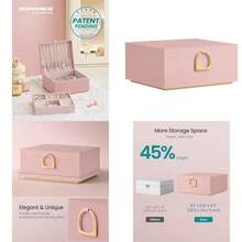 SONGMICS Caja Joyero Estuche de Joyas con 2 Capas con Asa Bandeja Flexible 20.5 x 24 x 11 cm MJBC165R01 - Rosa Jalea - Ver 1