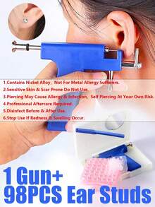 98pcs Professional Ear Piercing Gun Tool Kit, Includes Earrings, Nose Studs, Navel Rings, Lip Rings, Tongue Rings, And Sterile. Professional Ear Piercing Gun Tool Kit, Includes 98pcs Earrings, Steel Earrings, Nose Studs, Navel Rings And Other Body Piercing Tools. - Multicolor - View 17
