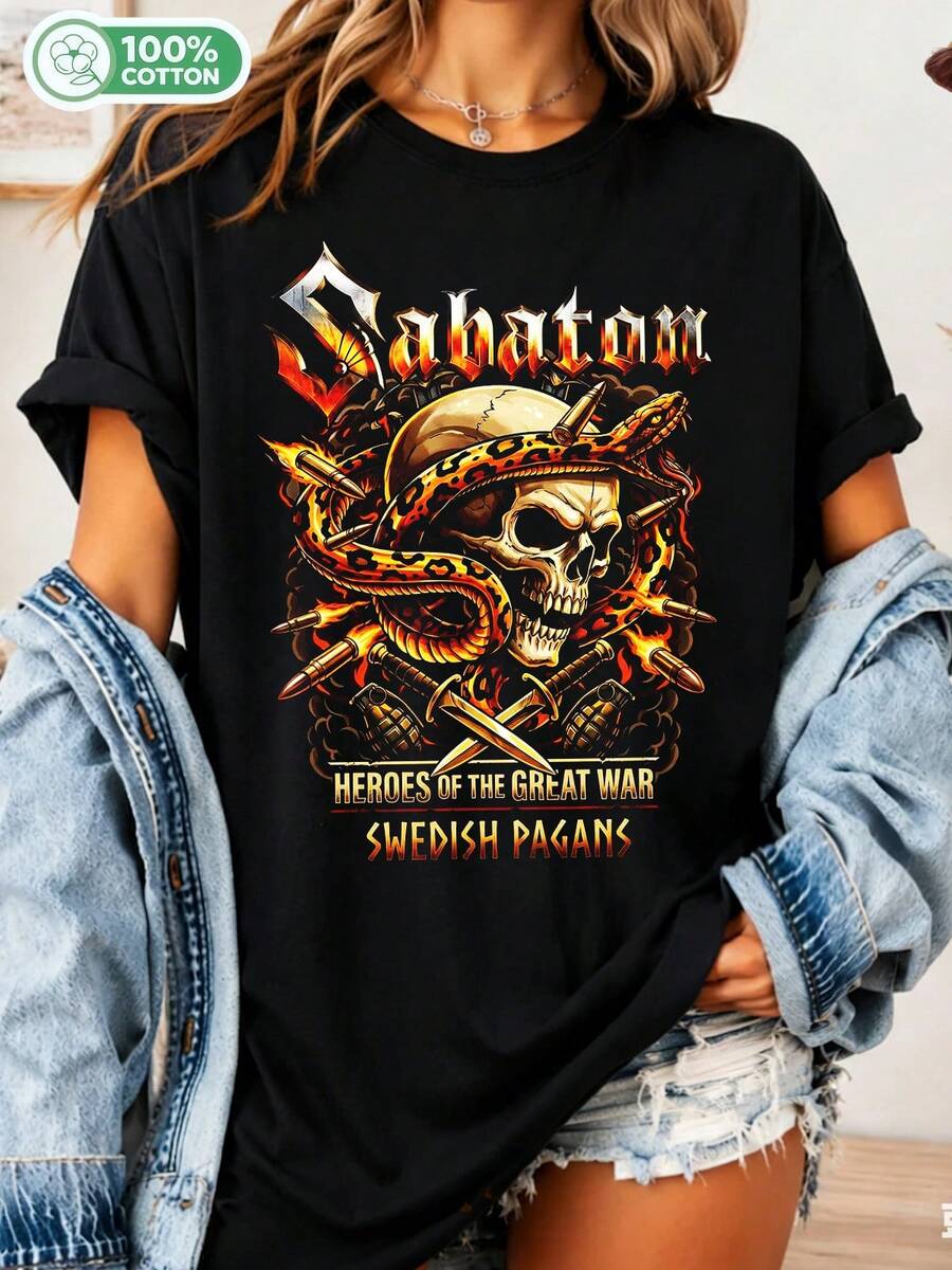 Vintage Sabaton Metal Music Heroes Of The Great War Swedish Pagans T-Shirt, Merchandise From The Retro Heavy Metal Band, The Last Stand Rocker, Unisex Clothing. TEE - 黑色 - 查看 1