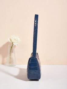 Women's Glossy Crocodile Embossed Minimalist Shoulder Bag - Blue - View 5