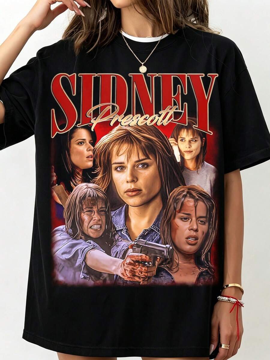 Sidney Vintage Prescott Bootleg Poster Crew-Neck Printed Men's Fashion Short-Sleeved Sports T-Shirt - Black - View 1