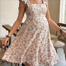 HENG
  Vestido casual de maternidad con estampado floral diminuto, espalda con lazo y bajo con volantes - Multicolor - Ver 5